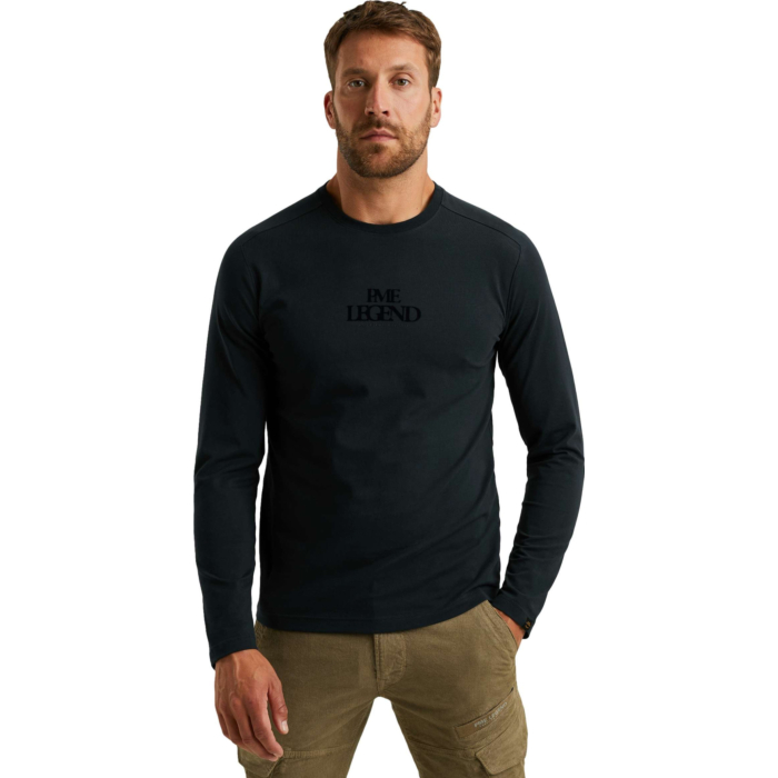 Long sleeve r-neck cotton elastan Carbon
