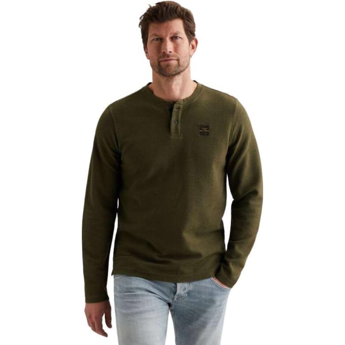 Long sleeve r-neck structured piqu Ivy Green