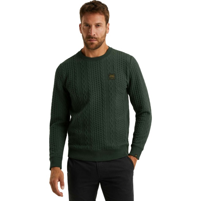 Crewneck cable jacquard sweat Darkest Spruce