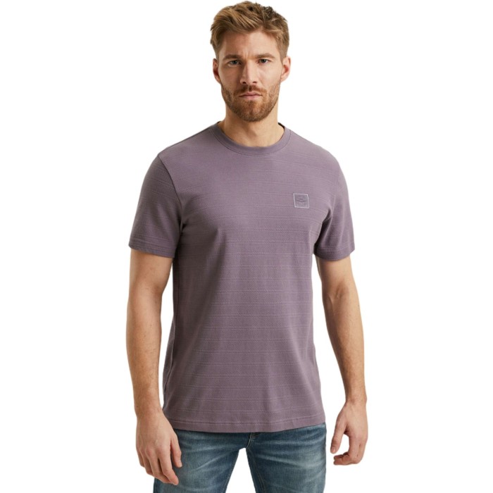 Short sleeve r-neck jacquard strip Purple Sage