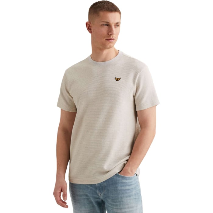 Short sleeve r-neck two tone textu Bone White