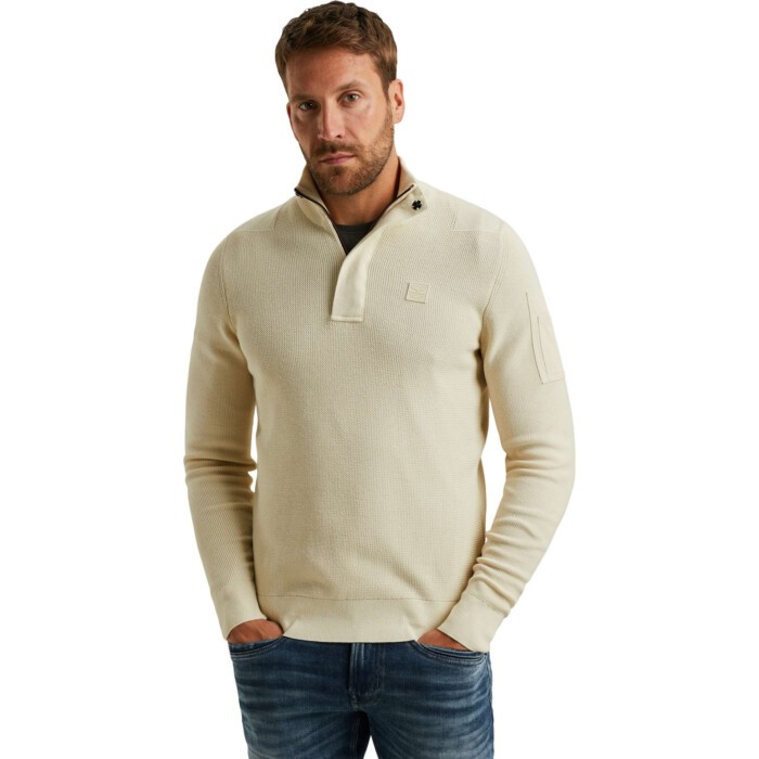 Half zip collar cotton knit Bone White