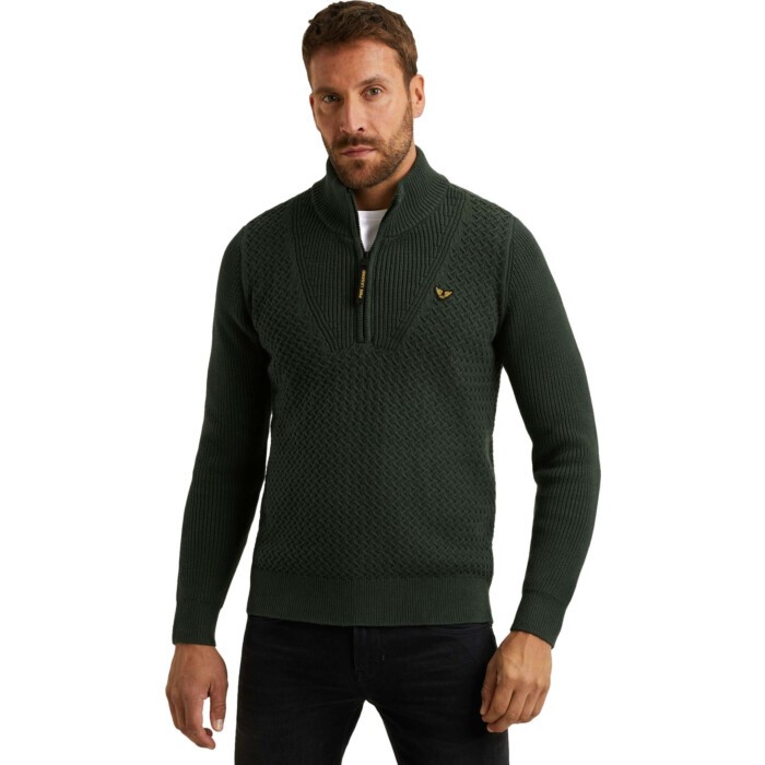 Half zip collar cotton mix structu Darkest Spruce