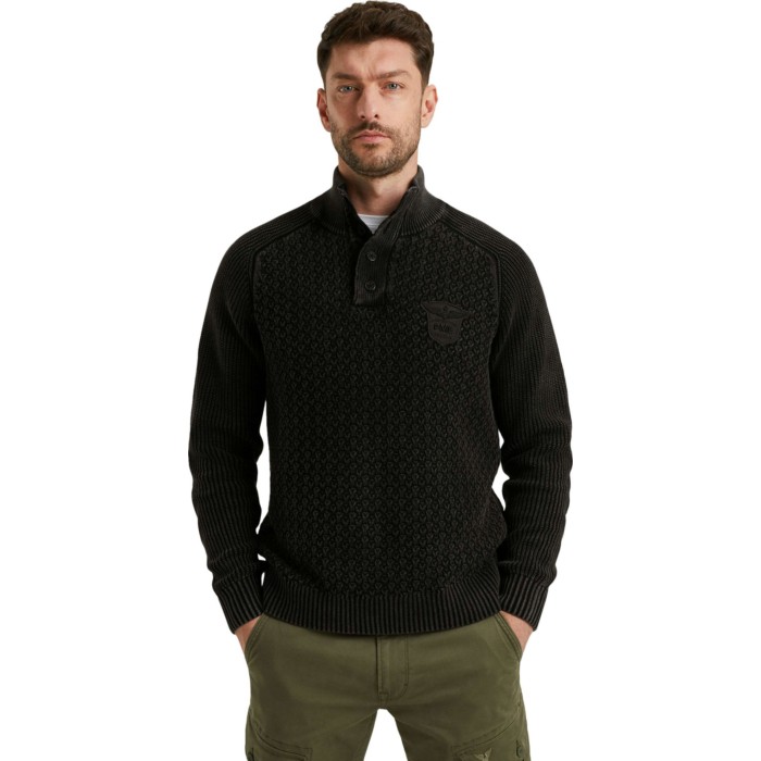 Half button + zip collar garment d Black