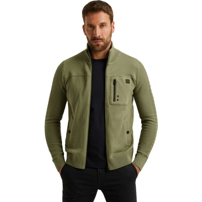 Zip jacket knit sweat combination Oil Green