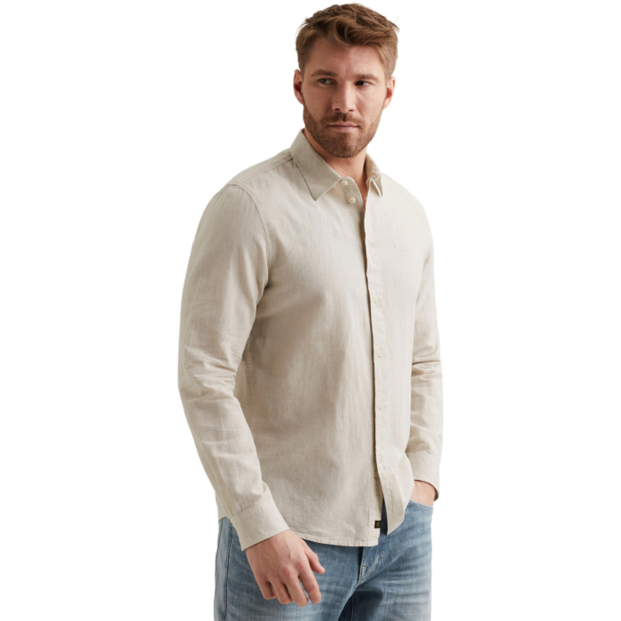 Long sleeve shirt 2 tone cotton li Bone White