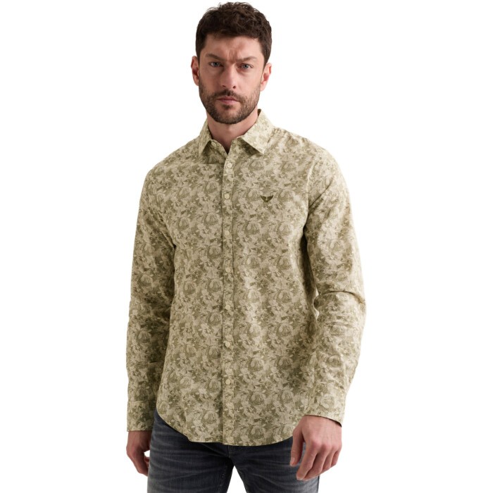 Long sleeve shirt Print on poplin Bone White