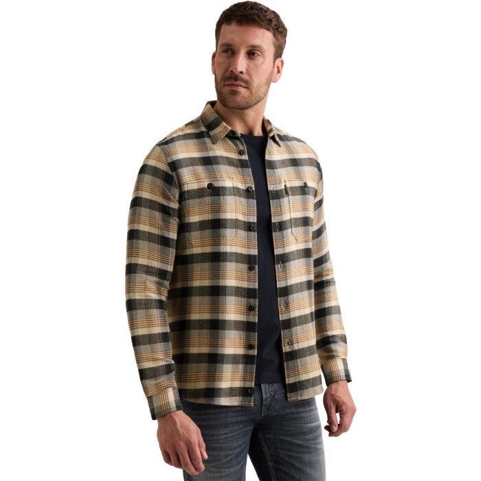 Long sleeve shirt yarn dye check Golden Brown