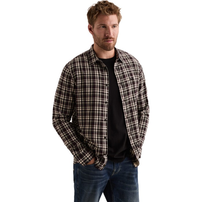 Long sleeve shirt Yarn dye check Dark Aubergine
