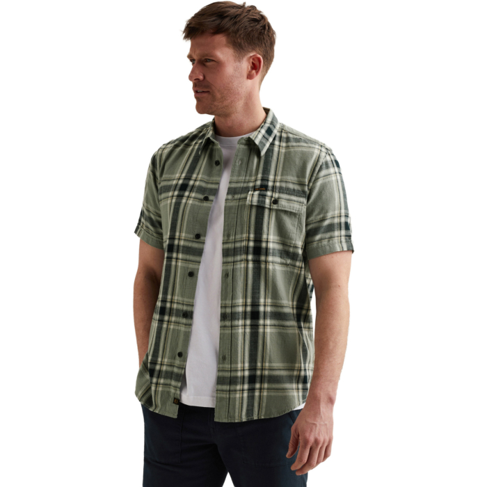 Short Sleeve Shirt Yarn Dyed Check Iceberg Green