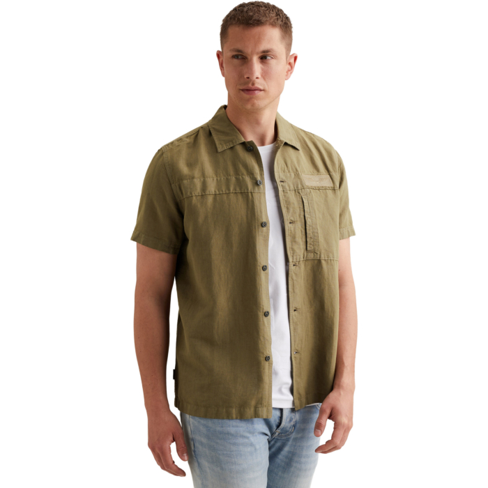 Short Sleeve Shirt Cotton/linen ga Dusky Green