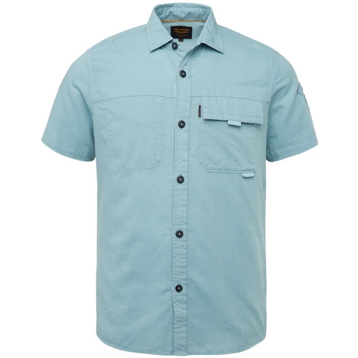Short sleeve shirt ctn/linen smoke blue