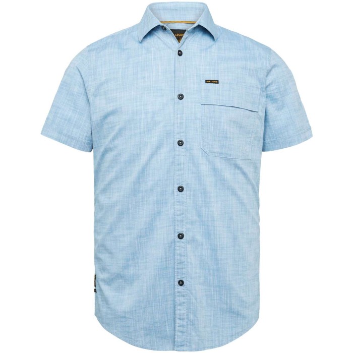 Short sleeve shirt 2 tone slub cendre blue