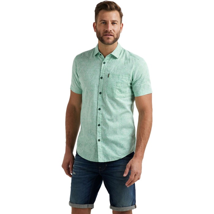 Short sleeve shirt ctn/linen print winter green