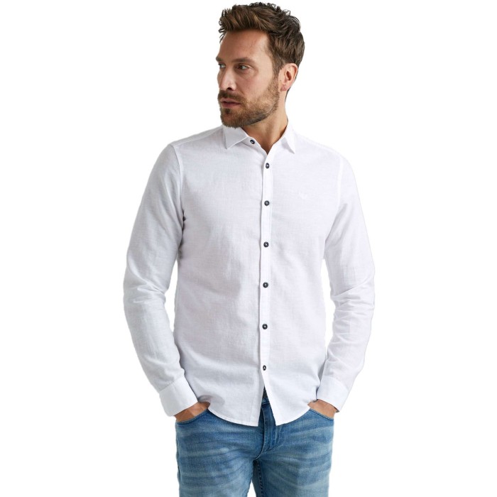 Long sleeve shirt ctn/linen 2 tone bright white