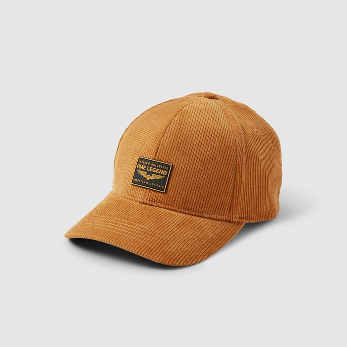 Corduroy cap with rubber badge golden oak