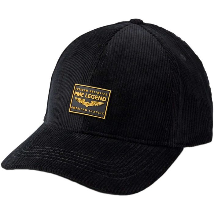 Corduroy cap with rubber badge black