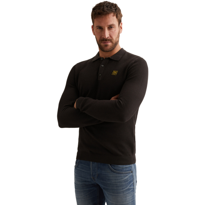 Long sleeve polo structure knit Obsidian