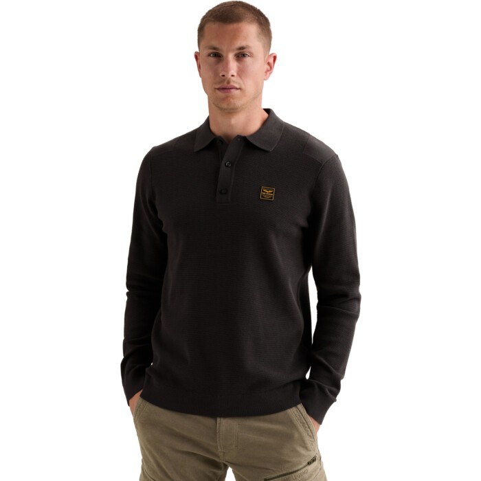 Long sleeve polo structure knit Obsidian
