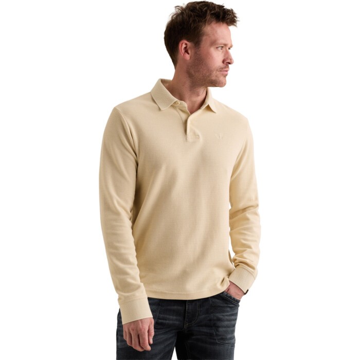 Long sleeve polo soft blend Bone White