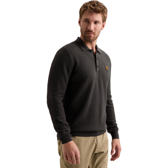 Long sleeve polo structure knit Ebony