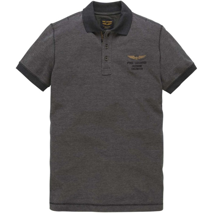 Short sleeve polo two tone pique anthracite