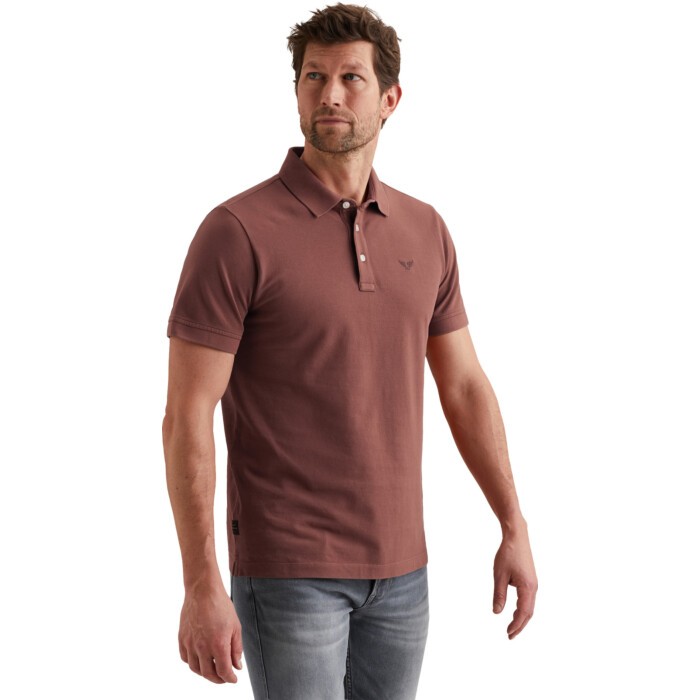 Short sleeve polo garment dyed piq Roan Rouge