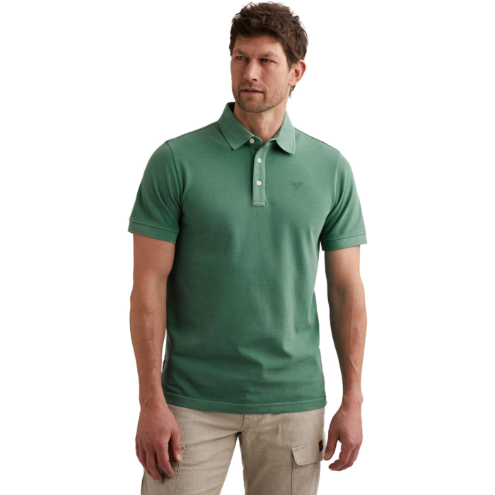 Short sleeve polo pique garment dy Deep Sea