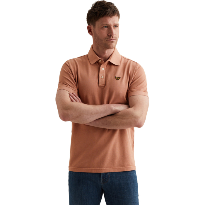 Short sleeve polo pique garment dy Rose Dawn