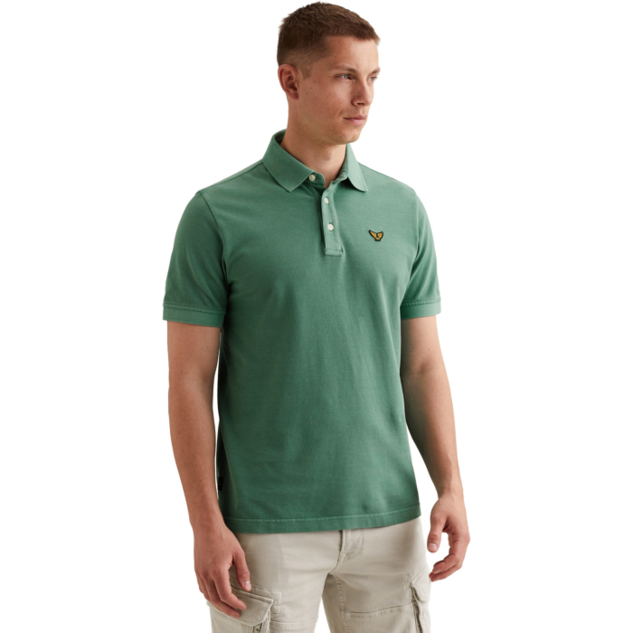 Short sleeve polo pique garment dy Deep Sea