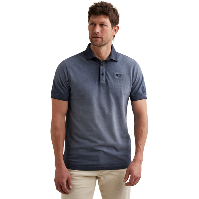 Short sleeve polo cold dye pique Vintage Indigo