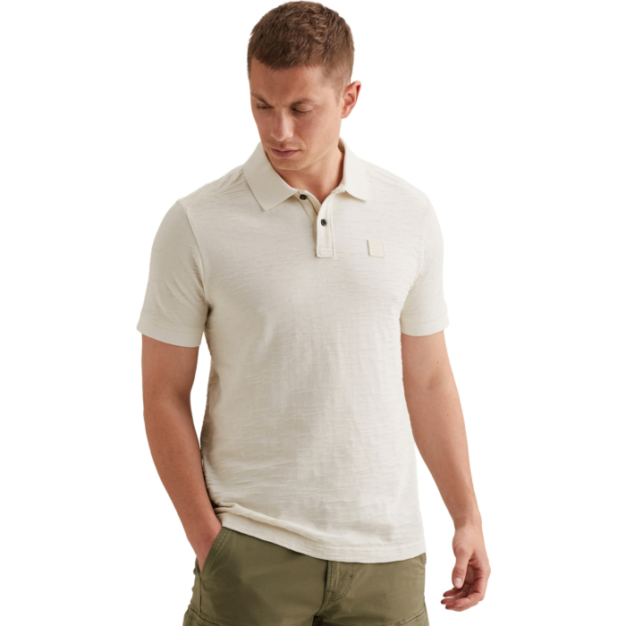 Short sleeve polo jacquard jersey Egret