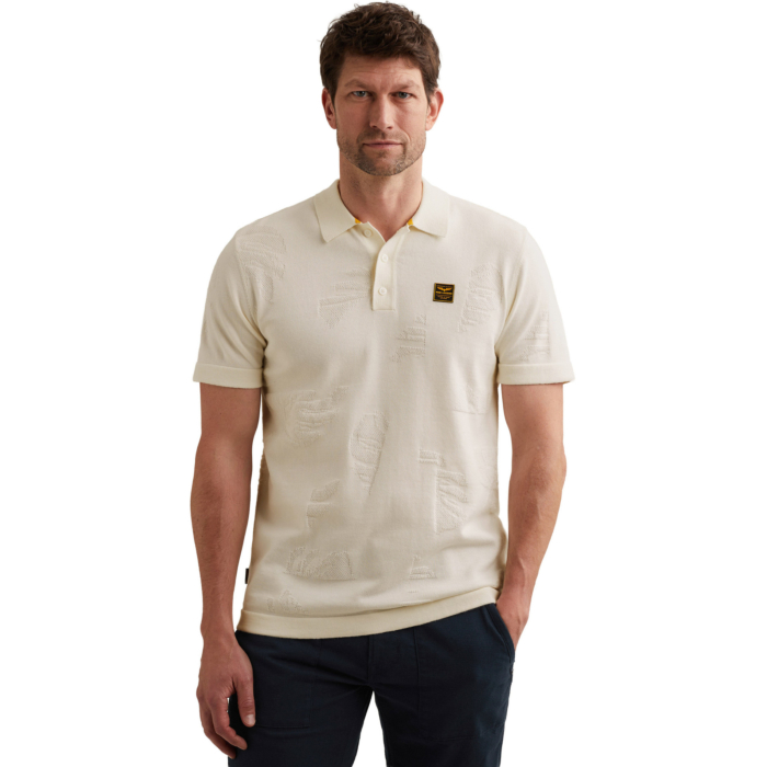 Short sleeve polo yarn dye knit Egret