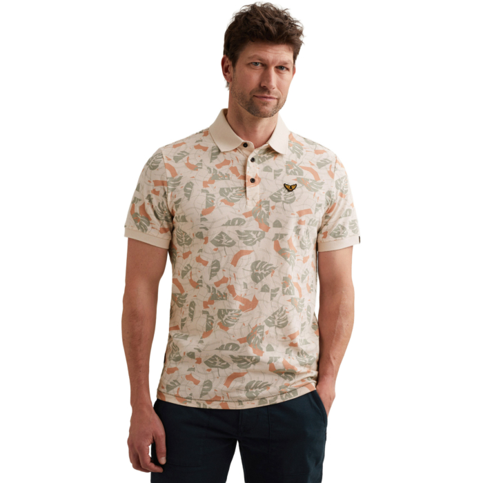 Short sleeve polo printed fine piq Cloud Pink