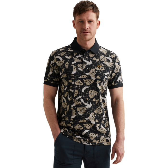 Short sleeve polo printed fine piq Carbon