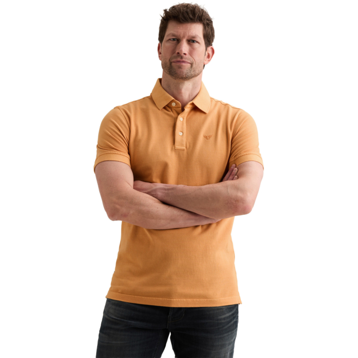 Short sleeve polo pique garment dy Gold Earth