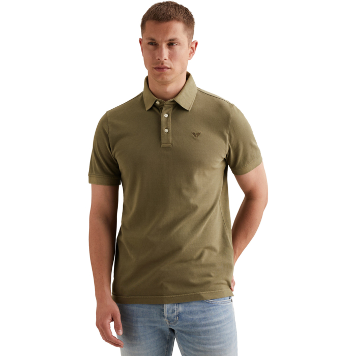 Short sleeve polo pique garment dy Dusky Green