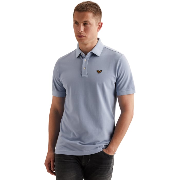 Short sleeve polo pique garment dy Hydrangea
