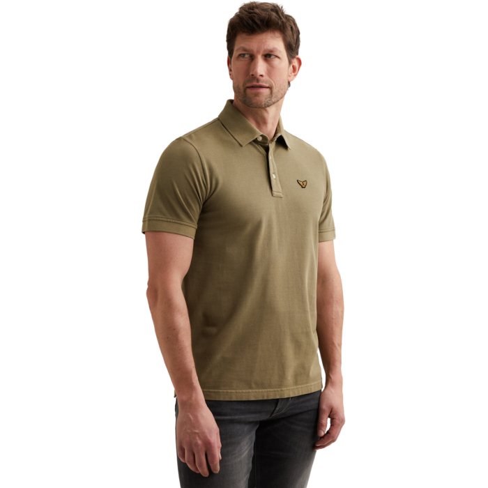 Short sleeve polo pique garment dy Dusky Green