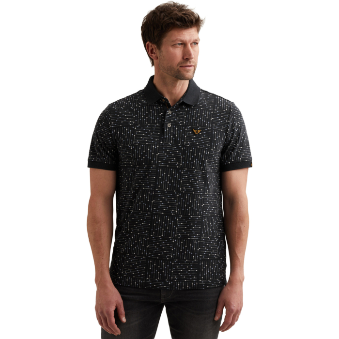 Short sleeve polo printed fine piq Carbon
