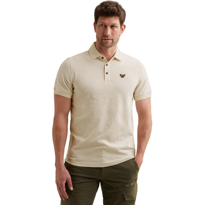 Short sleeve polo jersey jacquard Egret