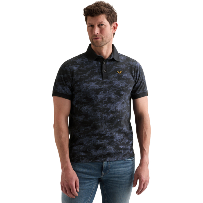 Short sleeve polo printed slub jer Carbon
