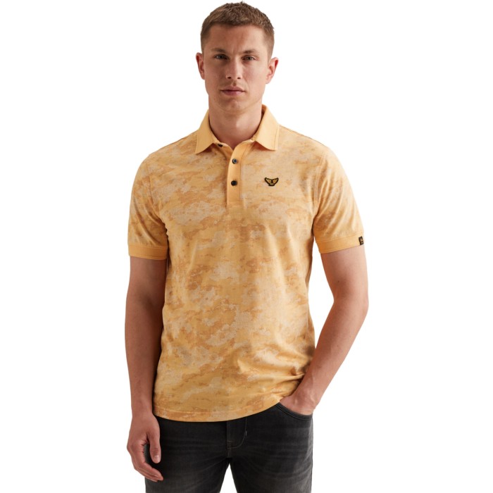 Short sleeve polo printed slub jer Apricot Cream