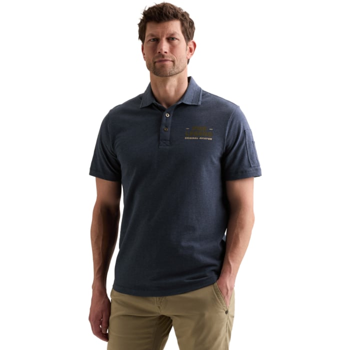 Short sleeve polo pique melange Sargasso Sea
