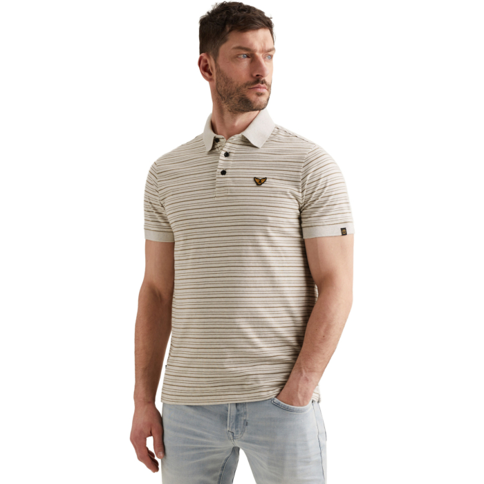 Short sleeve polo yarn dye jersey Egret