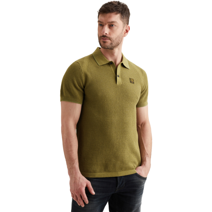 Short sleeve polo yarn dye structu Mosstone