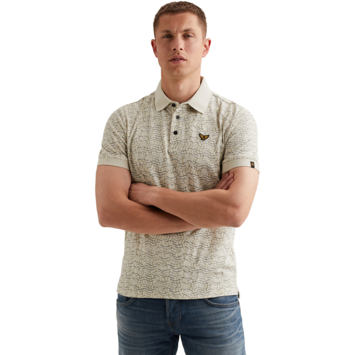 Short sleeve polo slub jersey aop Bone White