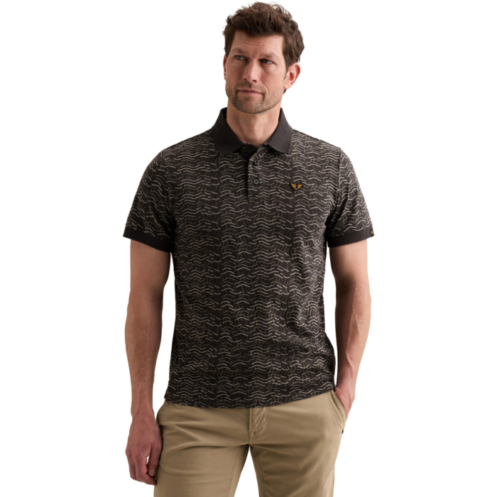 Short sleeve polo slub jersey aop Obsidian