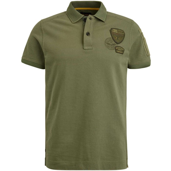 Short sleeve polo fine pique solid olivine