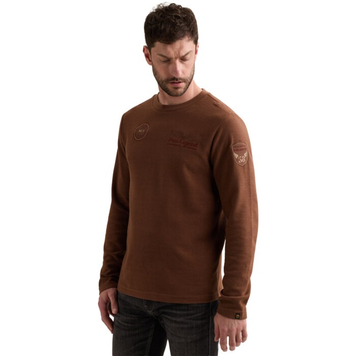 Long sleeve r-neck structure pique Cappuccino